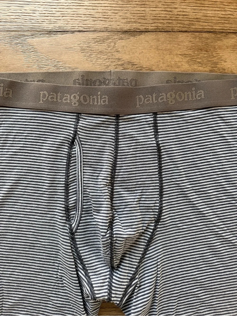 Patagonia Men's Brown and Gray Striped Boxer Briefs